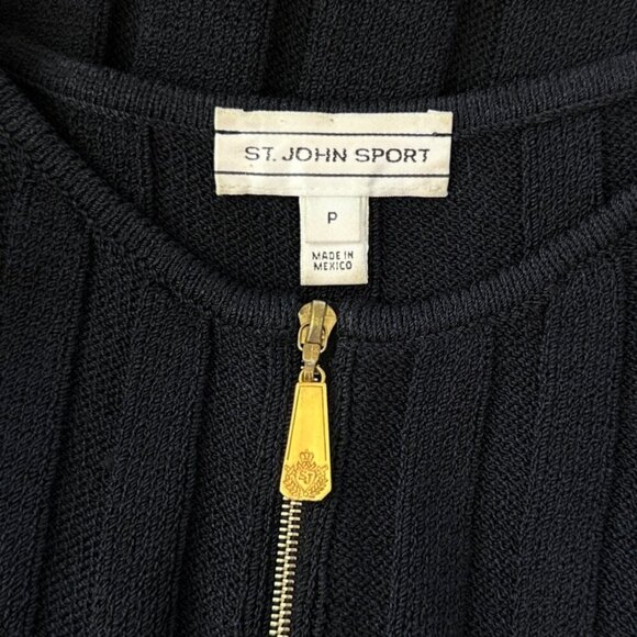 St. John Sport Navy Blue Ribbed Knit Short Sleeve Zipper Neckline Dress P Petite - Picture 4 of 4